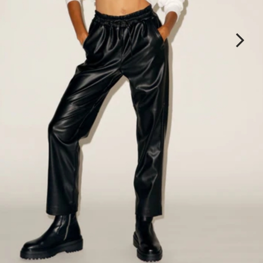 NIA The Brand Black Vegan Leather Baggy Drawstring Joggers Size Small NEW!